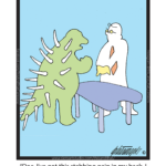 Stegosaurus back pains sees chiropractor This-and-That Cartoons Daily Comic Strip Funny Web-Comic Web-Cartoon Slotwinski Cartoons Comics